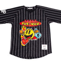 Image 1 of PAC MAN BUTTON DOWN BASEBALL JERSEY (BLACK)