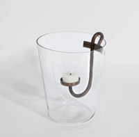 Image 2 of Curved Iron Glass Hurricane Candle Holder