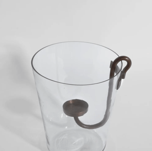 Image of Curved Iron Glass Hurricane Candle Holder