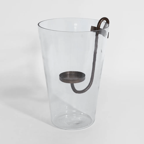 Image of Curved Iron Glass Hurricane Candle Holder