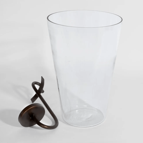 Image of Curved Iron Glass Hurricane Candle Holder