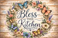 Image 2 of Bless This Kitchen Butterflies 11x8in Tempered Glass Cutting Board