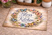 Image 1 of Bless This Kitchen Butterflies 11x8in Tempered Glass Cutting Board