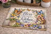 Image 1 of Bless This Kitchen Monarch Butterflies 11x8in Tempered Glass Cutting Board