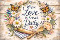 Image 2 of Where Love Is Served Daily Bold 11x8in Tempered Glass Cutting Board