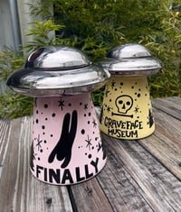 Image 3 of **SHIPS WEEK OF 3/30*** Graveface Museum FINALLY 24oz UFO Ceramic Mug in Paranormal Pink 
