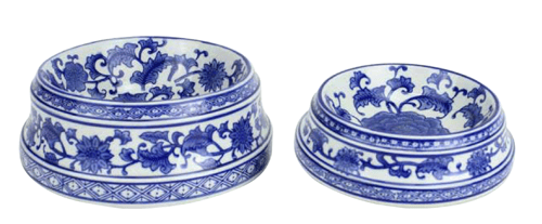 Image of Blue & White Ceramic Dog Bowl