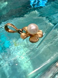 Image 2 of 14k solid gold fresh water pearl plumeria pendant 