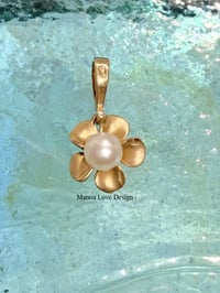Image 1 of 14k solid gold fresh water pearl plumeria pendant 