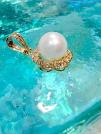 Image 2 of 14k solid gold fresh water pearl diamond plumeria pendant 
