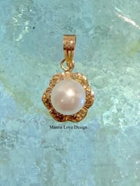 Image 1 of 14k solid gold fresh water pearl diamond plumeria pendant 