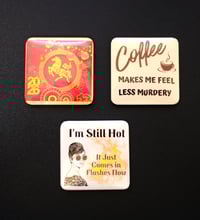 Image 1 of Handmade Fun and Sarcastic Magnets, Chinese New Year, horse, women, coffee