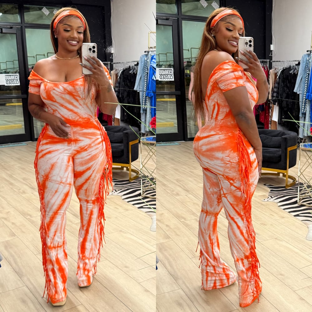 Image of NYEEMAH tie-dye fringe jumper-orange