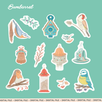 Image 5 of Digital: Bird Watching Journal Stickers, Birds cafeteria illustrations.