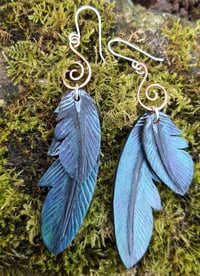Leather corvid feather earrings