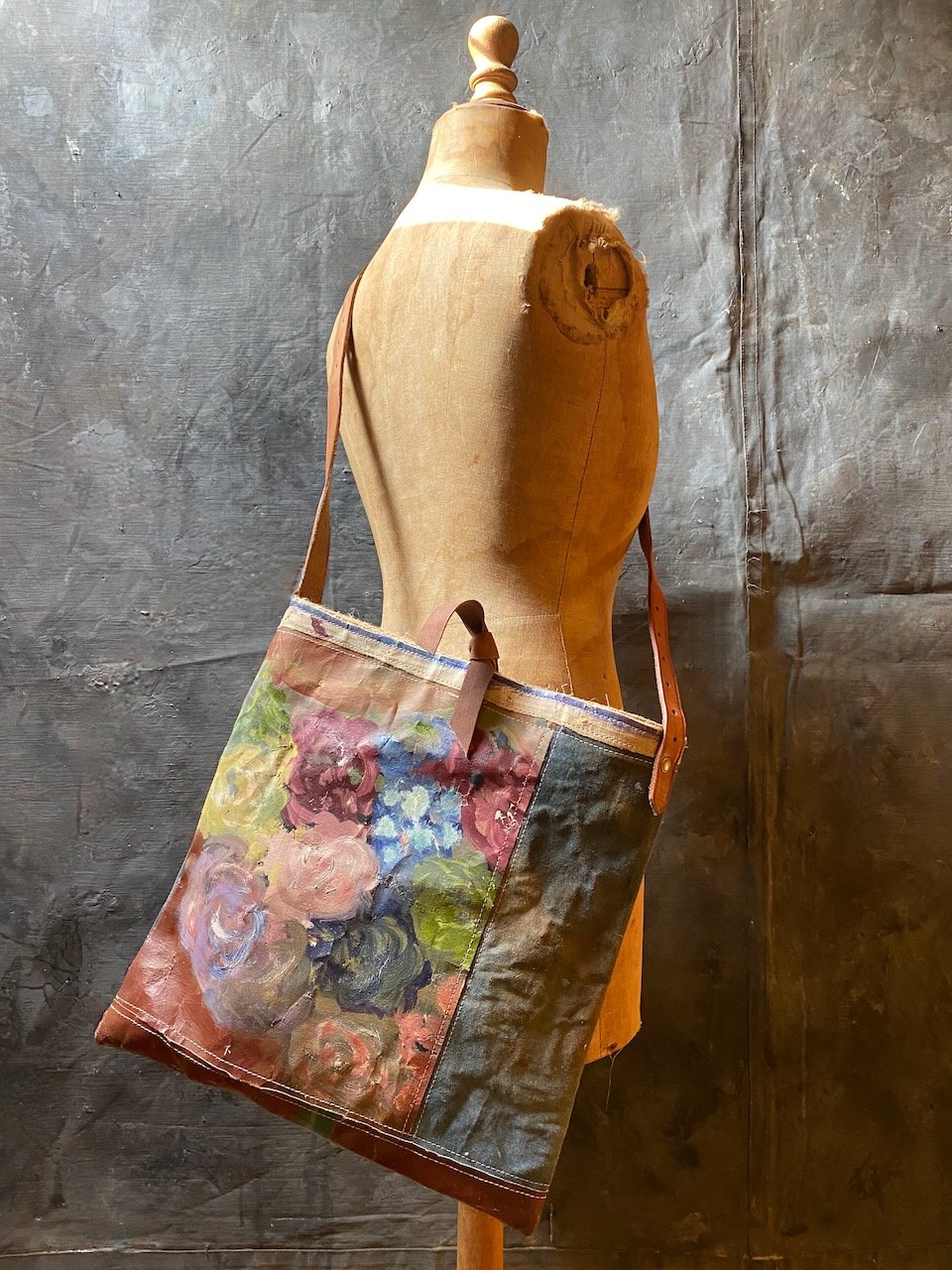 Image of one of a kind painting bag - cabbage rose