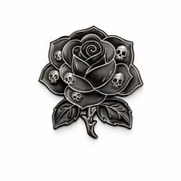 Image 1 of Black Rose Skull Enamel Pin – Gothic Rose Lapel Pin