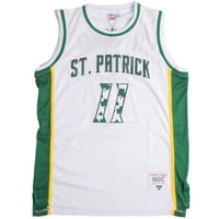 Image 1 of ST. PATRICK KYRIE IRVING CLOVER BASKETBALL JERSEY (WHITE/GREEN)