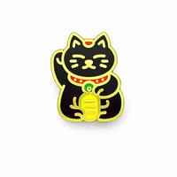 Image 1 of Black Maneki Neko Enamel Pin – Lucky Cat Protection Charm