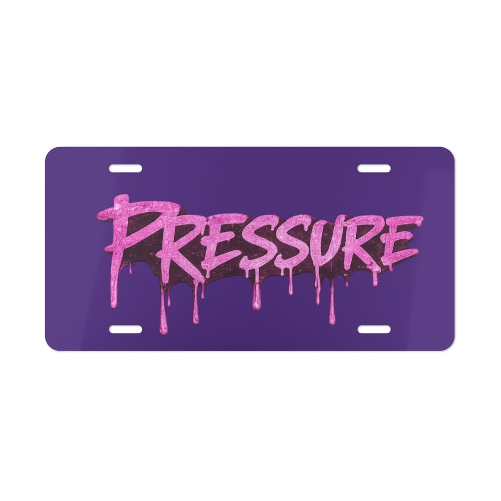 Image of Pressure Graffiti Vanity Plate – Pink Drip License-Style Metal Sign