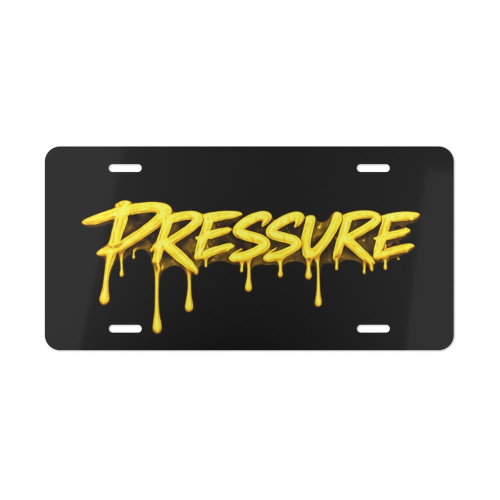 Image of Pressure Graffiti License Plate — Dripping Yellow Street Art Vanity Plate