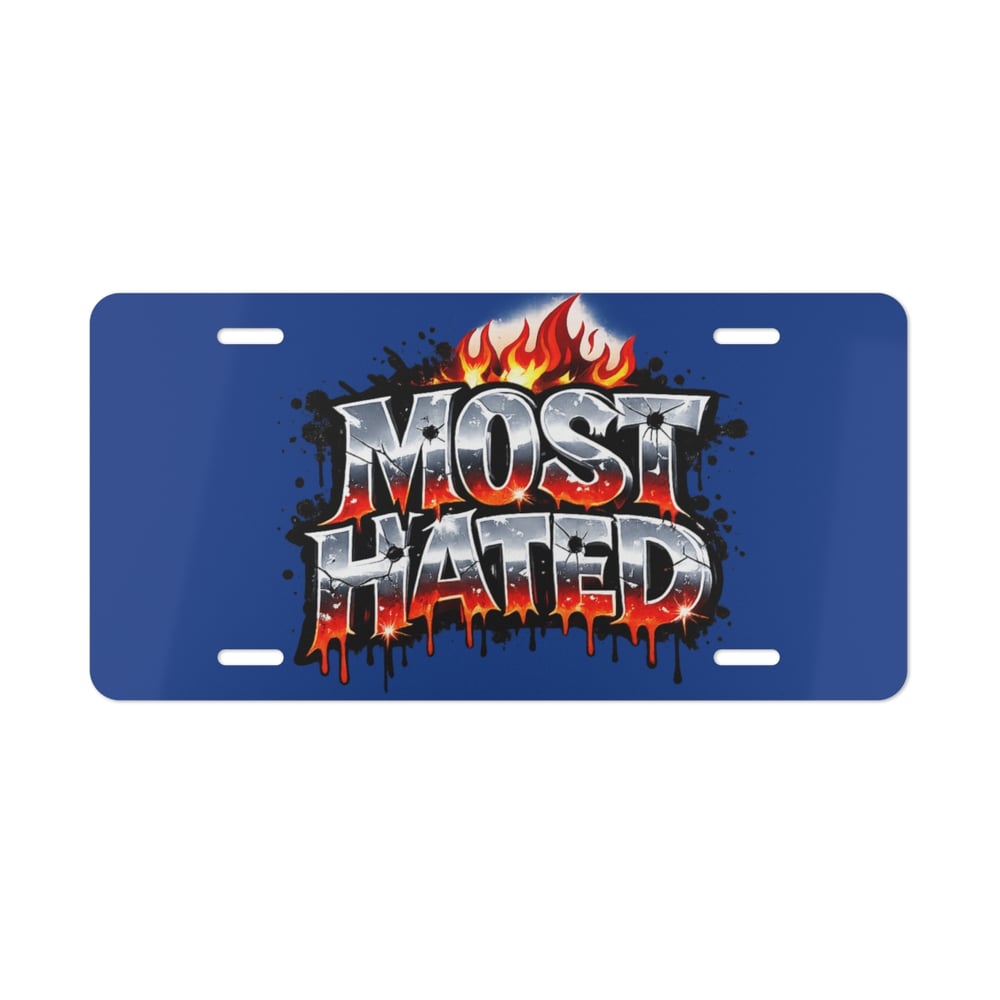 Image of Vanity Plate: "Most Hated" Flame Graphic License Plate