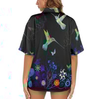 Image 5 of Women's All Over Print Hawaiian Shirt HUMMINGBIRDS AT NIGHT 