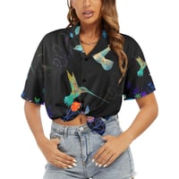 Image 3 of Women's All Over Print Hawaiian Shirt HUMMINGBIRDS AT NIGHT 