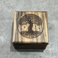 Image 2 of Hardwood Coaster Set Tree of Life