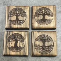 Image 1 of Hardwood Coaster Set Tree of Life