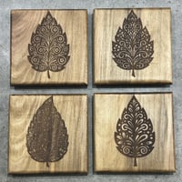 Image 1 of Hardwood Coaster Set Leaf