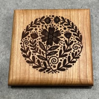Image 3 of Hardwood Coaster Set Circle Flower