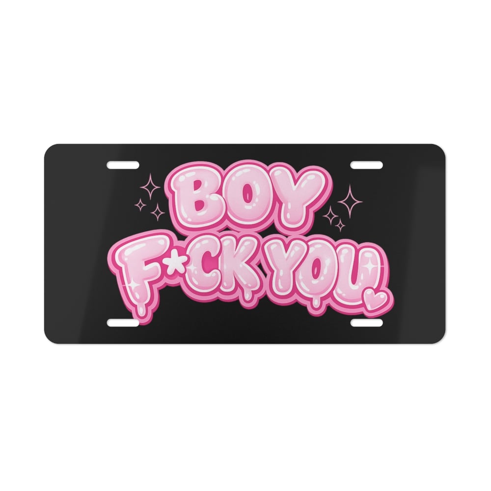 Image of Vanity Plate - "Boy F*ck You" Pink Bubble Letter License Plate