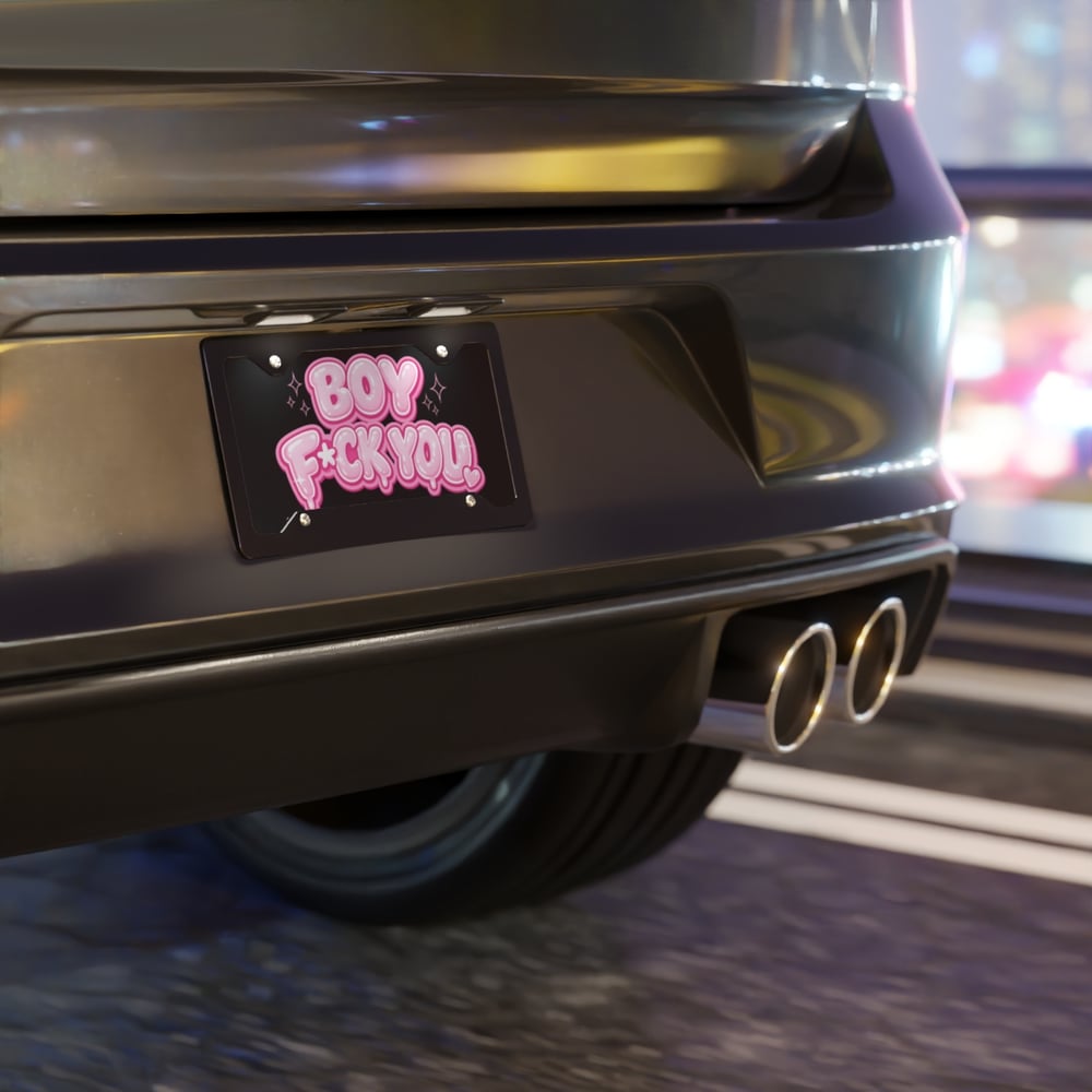 Image of Vanity Plate - "Boy F*ck You" Pink Bubble Letter License Plate