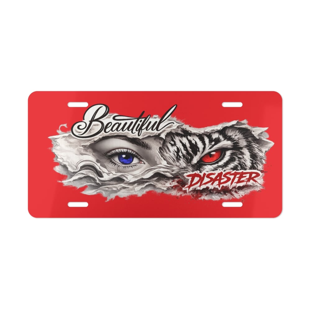 Image of Vanity Plate - 'Beautiful Disaster' Tiger Eye Graphic License Plate