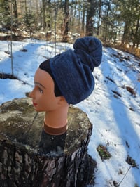 Image 2 of Linen Rectangular Headscarf in Heathered Navy