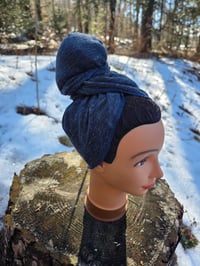 Image 1 of Linen Rectangular Headscarf in Heathered Navy