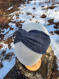 Image 1 of Linen Knit Twist Headband in Heathered Navy