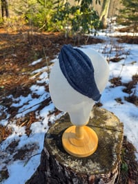Image 3 of Linen Knit Twist Headband in Heathered Navy