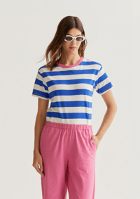 Image 2 of Fiona Stripe Tee in Pink or Blue Stripe