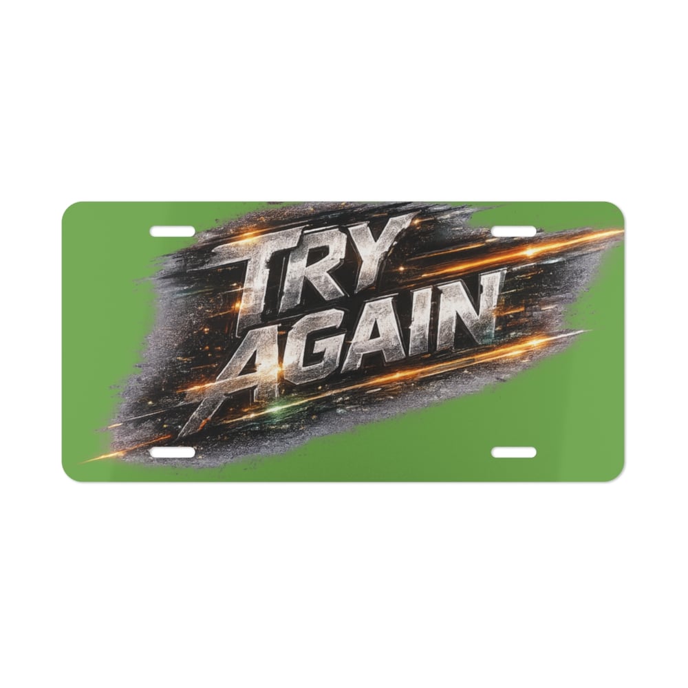 Image of Vanity Plate – 'Try Again' Racing Graphic License Plate