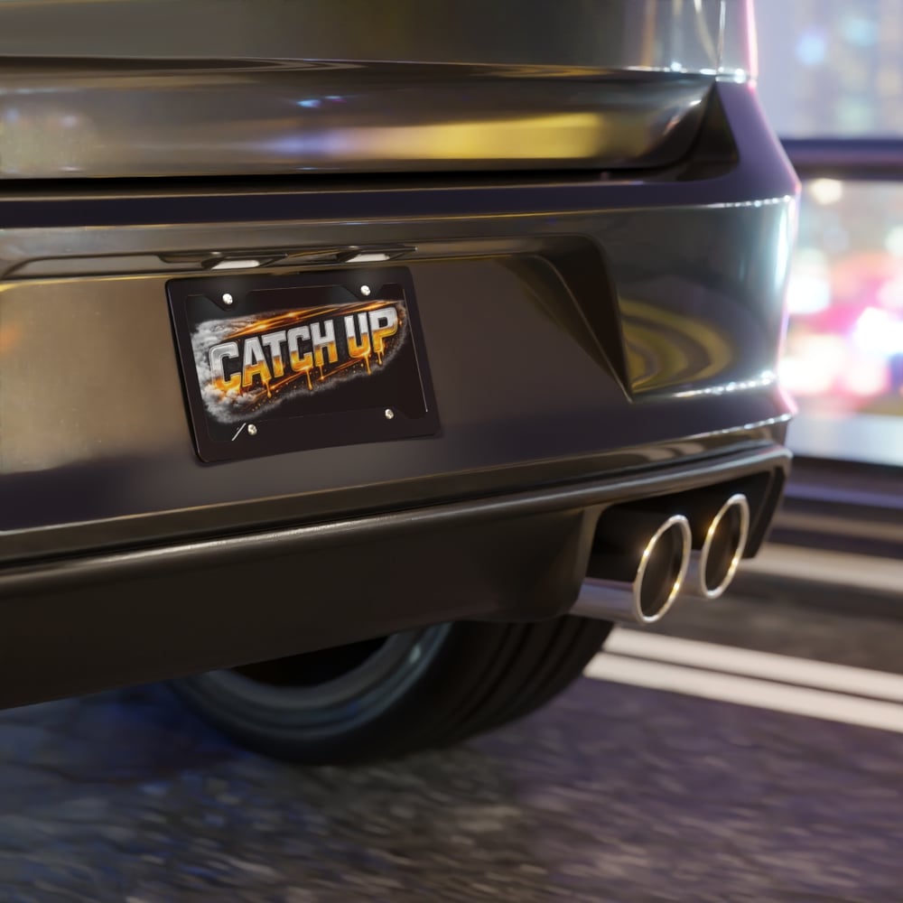 Image of Catch Up Graphic Vanity Plate — Bold Motorsport License-Style Front Plate