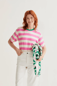 Image 1 of Fiona Stripe Tee in Pink or Blue Stripe