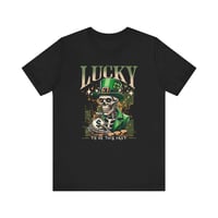 Image 1 of Lucky To Be This Fast – Drag Racing St. Patrick’s Day Skull Tee