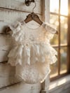 The Little Angel Pearl: Newborn Ivory Floral Lace Romper