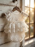 The Little Angel Pearl: Newborn Ivory Floral Lace Romper