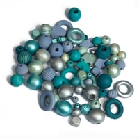 Image 1 of 100PC. AQUA MARINE hand dyed/painted wooden bead lots mixed size, shape and colors 