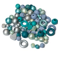 Image 2 of 100PC. AQUA MARINE hand dyed/painted wooden bead lots mixed size, shape and colors 