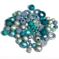 Image 3 of 100PC. AQUA MARINE hand dyed/painted wooden bead lots mixed size, shape and colors 