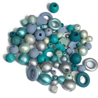 Image 4 of 100PC. AQUA MARINE hand dyed/painted wooden bead lots mixed size, shape and colors 